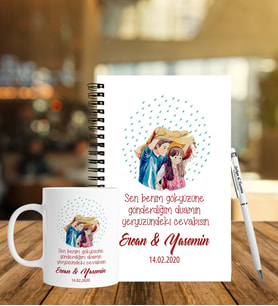 Sevgililer Gününe Özel Ahşap Defter Kalem & Kupa Hediye Seti 27