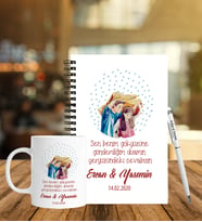 Sevgililer Gününe Özel Ahşap Defter Kalem & Kupa Hediye Seti 27