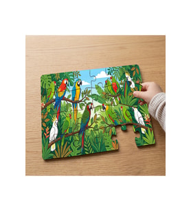 Ormanda Rengarenk Papağanlar Tasarımlı 24 Parça Ahşap Çocuk Puzzle