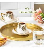 Porsima Seren Altın Yaldızlı 6 Kişilik Fincan Seti 12 Parça Türk Kahvesi Takımı Kahve Fincanı
