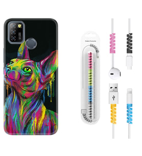 INFINIX Smart 4 5 6 Zero 8 S5 Pro Kılıf Kablo Koruma Spiral Silikon Color Cat 1754