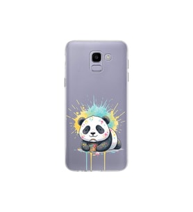 Samsung Galaxy J6 ile Uyumlu Splash Panda Tasarımlı Şeffaf Silikon Kılıf
