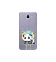 Samsung Galaxy J6 ile Uyumlu Splash Panda Tasarımlı Şeffaf Silikon Kılıf