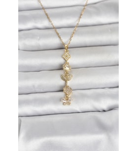 316L Çelik Gold Renk Şans Kolyesi Y Model Zirkon Taşlı Kadın Kolye 5886