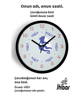 İsme Özel Sevimli Kediler, İkiz Çocuk Odası Duvar Saati Orta Boy 30 cm Siyah Camlı Sessiz