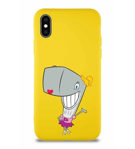 Apple iPhone X Soft Premier Kapak Pearl Yengeç Tasarımlı Silikon Kılıf - Sarı (Şeffaf)
