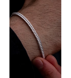 Erkek Gümüş Bileklik - 2mm Beyaz Tilki Kuyruğu Zincir Gümüş Erkek Bileklik