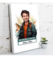 Kişiye Özel Hediye Karikatürlü En İyi Erkek Balıkçı Kanvas Tablo