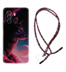 Huawei Nova Y70 Y90 Nova 9 SE  Kılıf Boyun Asklı Rasta Silikon Wolf and Moon 1380
