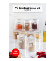 9lu Barok Yuvarlak Büyük Kavanoz Seti & Saklama Kabı & Erzak Kabı (9*2000 ML)