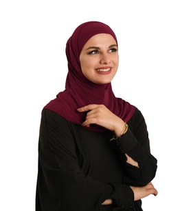 Bordo Pratik Hazır Geçmeli Boru Boneli İkili Tesettür Eşarp Sandy Düz 2501_16