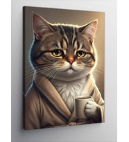 Kanvas Tablo Sabah Kahvesiyle Kedi