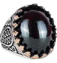 925 Ayar Katı Gümüş Erkek Yüzüğü Doğal Taşlarla - El Yapımı Şıklık (Cabochon Granat Taşı)
