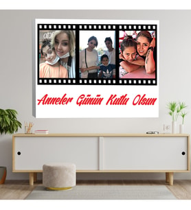Anneler Gününe Özel Film Şeriti 3 Fotoğraflı Kanvas Tablo