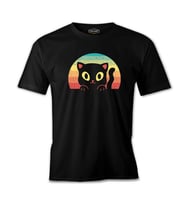 Baby Cat Looking from a Retro Background Siyah Erkek Tshirt