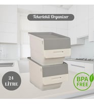 Motek Tekerlekli Patateslik Soğanlık Oyuncak Kutusu Patateslik Soğanlık Sepeti 2X12Lt Beyaz+Gri