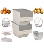 Motek Tekerlekli Patateslik Soğanlık Oyuncak Kutusu Patateslik Soğanlık Sepeti 2X12Lt Beyaz+Gri (Çok Renkli)