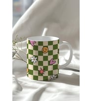Çiçek Desenli 330ml Baskılı Beyaz Seramik Kupa Bardak