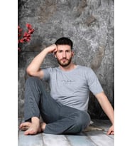 Sude Erkek Süprem Bisiklet Yaka İnce Kısa Kol Pijama Takımı K300/194 - 1 Adet (Gri)