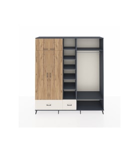 Hyperion Dolap 12 Raflı 2 Çekmeceli 2 Askılı 220x44x243 Antrasit-Çam/Aytaşı