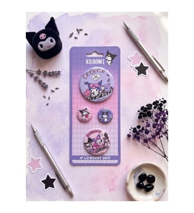 Kuromi & Hello Kitty Lisanslı 4'lü Rozet Set