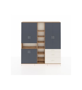 Arges Dolap 13 Raflı 3 Çekmeceli 6 Kapaklı 220x30x243 Çam-Antrasit/Aytaşı
