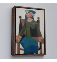 Çerçeveli Pablo Picasso - Koltukta Oturan Soyut Kadın Tablosu (Altın)