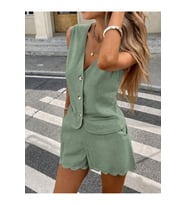 Kadın Askılı V Yakalı önden Düğmelı Bluz Ve Short Ikli Takım