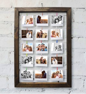 BK Gift Kişiye Özel 15 Fotoğraflı Doğal Ahşap İpli Mandallı Fotoğraf Çerçevesi 46x66cm