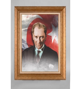 Altın Varaklı Çerçeveli Paspartulu Atatürk Tablo a617 (Gold)