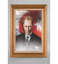 Altın Varaklı Çerçeveli Paspartulu Atatürk Tablo a617 (Gold)