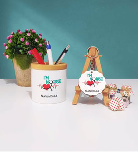 Hemşire Tasarımlı Kişiye Özel Hemşire Kalemlik ve Anahtarlık Hediye Seti