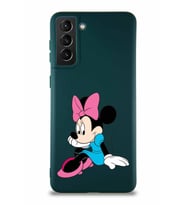 Samsung Galaxy S21 Plus Soft Premier Kapak Minnie Mouse-E Tasarımlı Silikon Kılıf - Yeşil (Şeffaf)