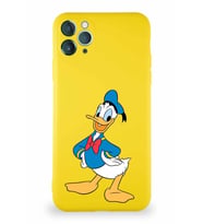 Apple iPhone 11 Pro Max Soft Premier Kapak Donald Duck-C Tasarımlı Silikon Kılıf - Sarı (Şeffaf)