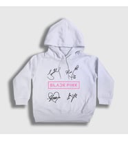 Presmono Unisex Çocuk Beyaz Signs Blackpink Kapüşonlu Sweatshirt 19639tt (Beyaz)