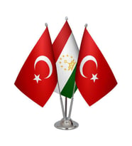 Masa Üstü Tacikistan Bayrağı Türk Bayrağı Üçlü Krom Direk Masa Bayrak Seti