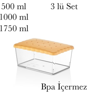 Bisküvi Kapaklı Saklama Kabı Seti, 500-1000-1750 ml, 3'lü Bpa İçermez