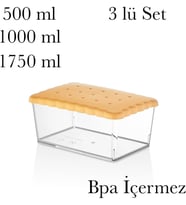 Bisküvi Kapaklı Saklama Kabı Seti, 500-1000-1750 ml, 3'lü Bpa İçermez