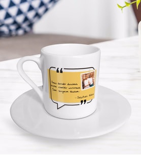 BK Gift Kişiye Özel Kendi El Yazın Mesajlı Fotoğraflı Türk Kahvesi Fincanı-2 (Beyaz)
