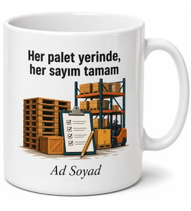 Depo Görevlisine Sayım Zamanı Palet Taşıma İstifleme Düzeni Kupa Bardak Hediye