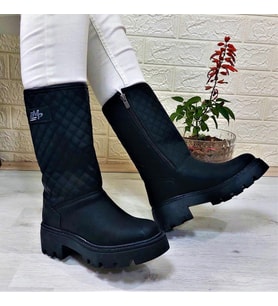 M.P 1397 Siyah Fermuarlı Kaymaz Kürklü 33cm Kadın Çizme