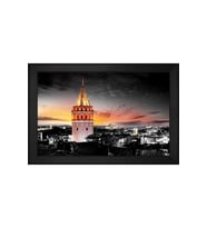 Galata Kulesi ve Gece Motifli Kanvas Tablo 50 x 70 cm Siyah Çerçeve