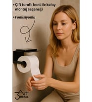 Metal Telefon Raflı Tuvalet Kağıdı Tutucu  Çift Taraflı Bantlı Montaj  Banyo Organizer Raf (Siyah)