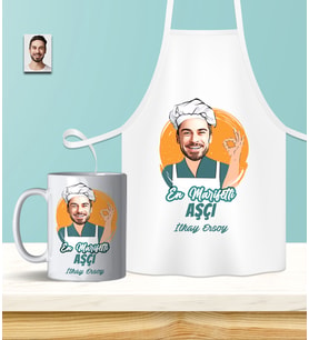 Kişiye Özel En İyi Chef- Aşçı Karikatürlü Mutfak Önlüğü & Kupa Seti
