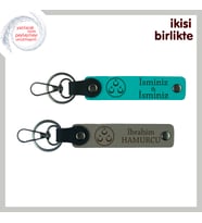 Üç Ayyıldız Temalı Kişiselleştirilebilir Tasarım Hediyelik Anahtarlık Seti, Koyu Turkuaz-Kül Gri
