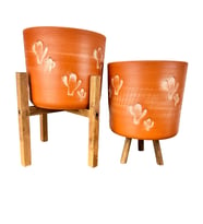 Bitki Tasarımı Ev Dekorasyon Aksesuar Kaktüs Desenli Toprak Saksı Saksılık Salon Çiçeklik İkili Set 3 Ayaklı- 4 Ayaklı- 19 CM