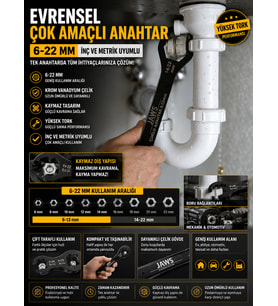 Çift Taraflı Evrensel Çoklu Anahtar 6 22 mm Kaymaz Tasarım Yüksek Tork ve Dayanıklı Çelik