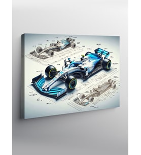 Kanvas Tablo Mavi Formula 1 Arabası Çizimi