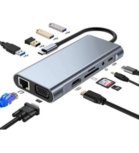 TYPE-C den HDTV ye çevirici 11'i 1 arada 11 in1 TYPE-C HUB 11 in 1 TYPE-C - HDMI+USB3.0x4+RJ45 (100M VGA+PD+3.5mm Ses+SD+TF)