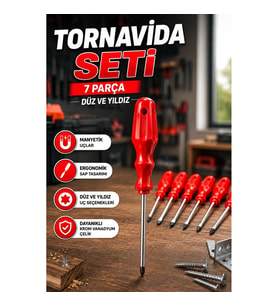 7 Parça Düz ve Yıldız Tornavida Seti – Ergonomik Saplı El Aleti